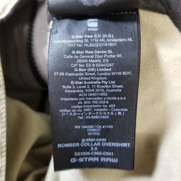 G Star Raw Jacket Men S Beige Bomber Collar Overshirt 2.0 Full Zip Pockets Chore
